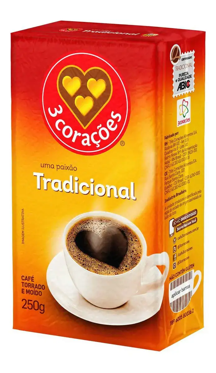Café torrado e moído a vácuo tradicional 3 Corações pacote 250gr - Imagem 5