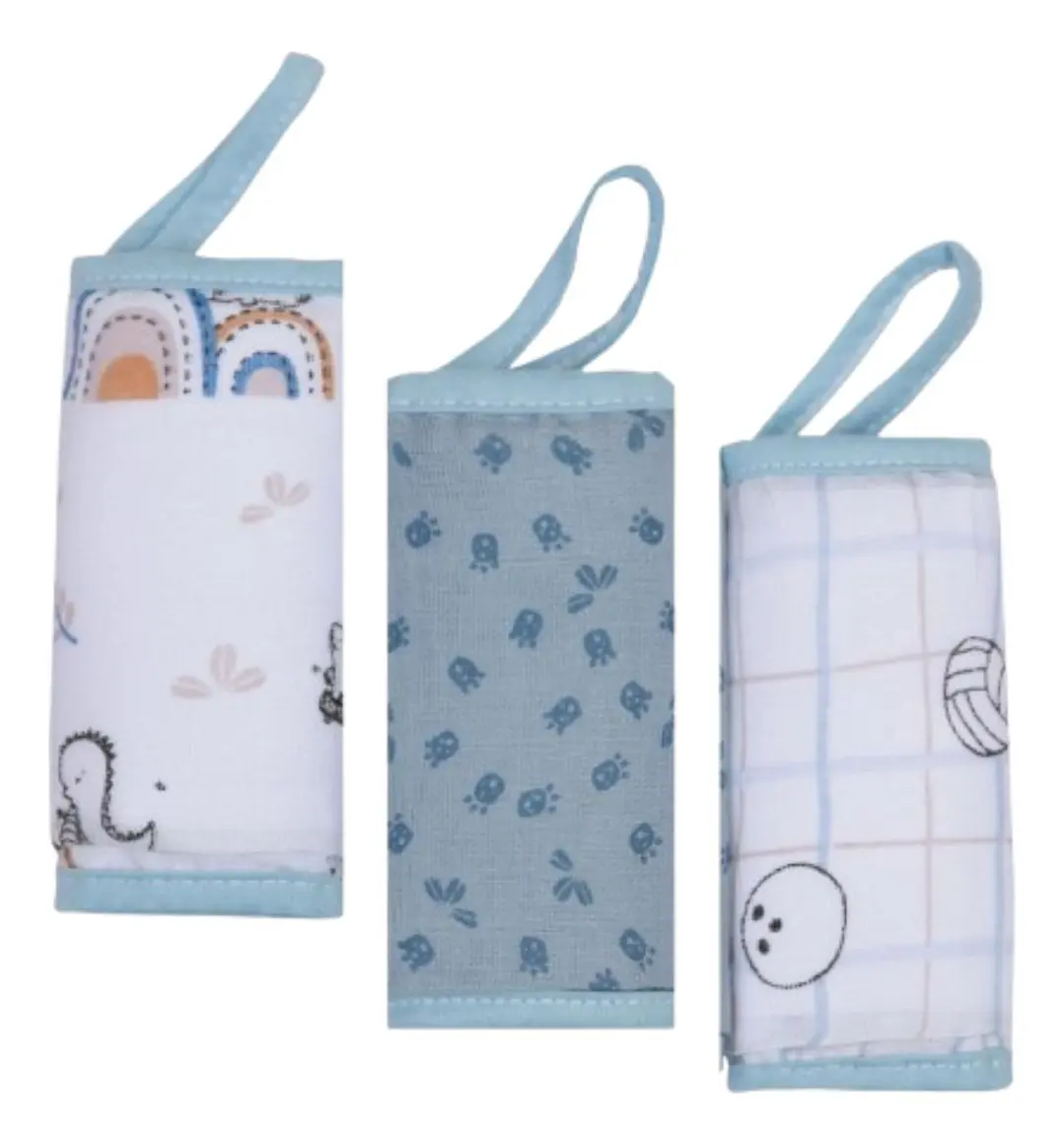 Kit Paninho De Boca Soft Bebe Com Prendedor Chupeta Menino - Imagem 2