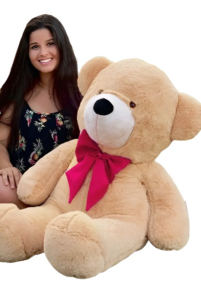 Urso Gigante Grande Pelúcia Teddy Bear 90 Cm Doce De Leite Com Laço Pink LuckBaby - Imagem 3
