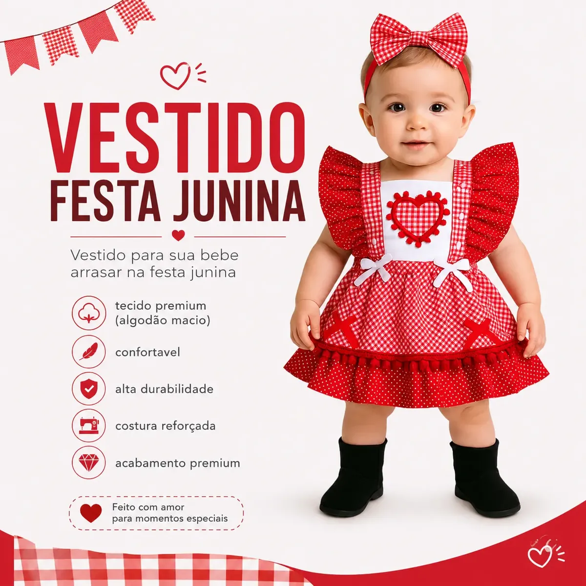 Vestido Bebê Festa Junina Caipira Menina Jardineira Quadrilh