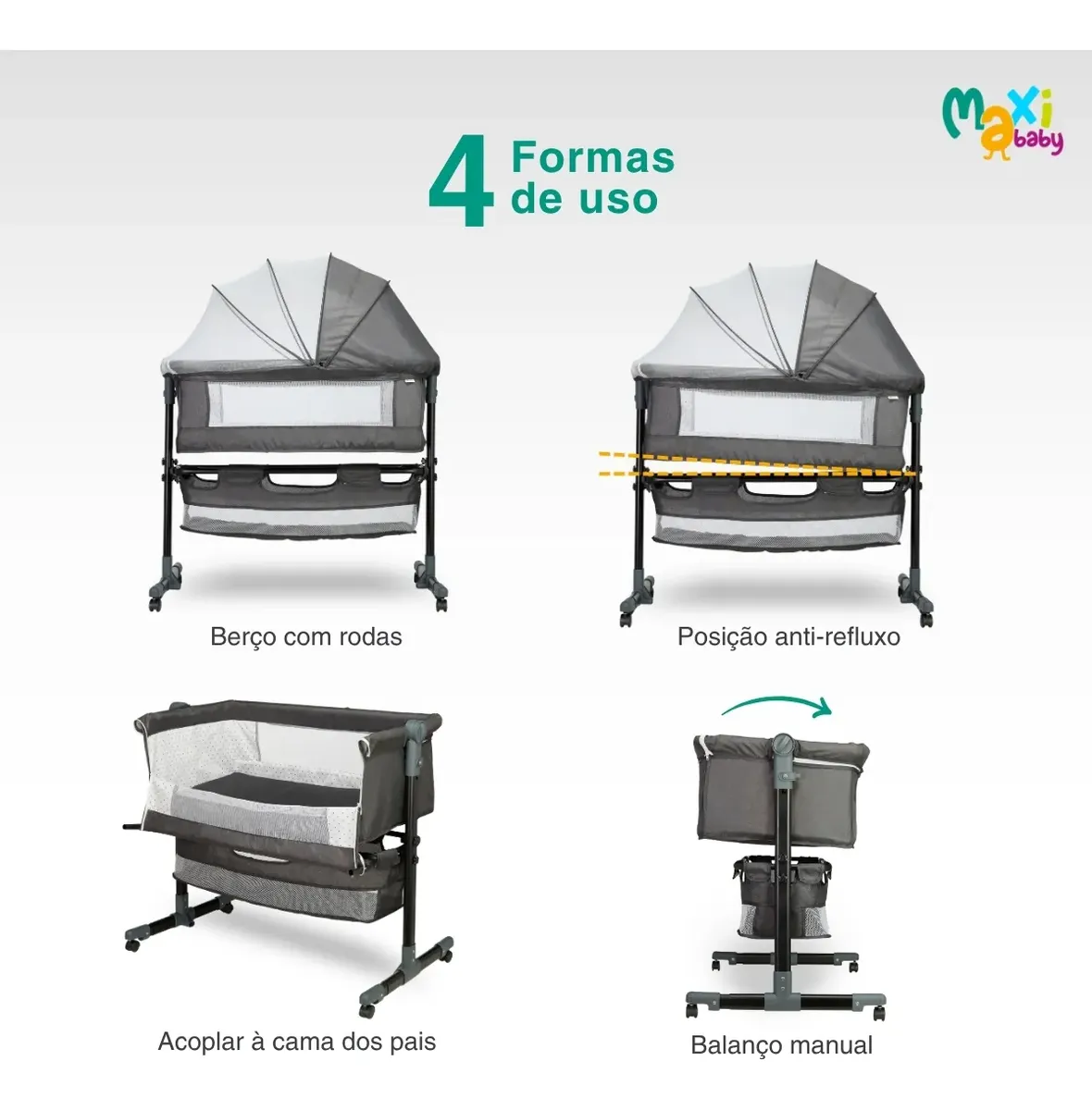 Berço Encaixe Nacama Moisés Co-bed Connect Grafite Maxi Baby - Imagem 4
