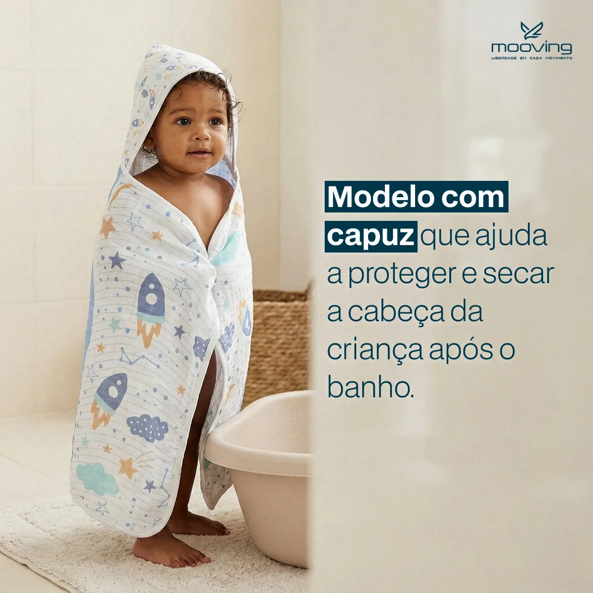 Tolha De Banho Felpa Com Capuz Forro Em Fralda Estampada - Imagem 3