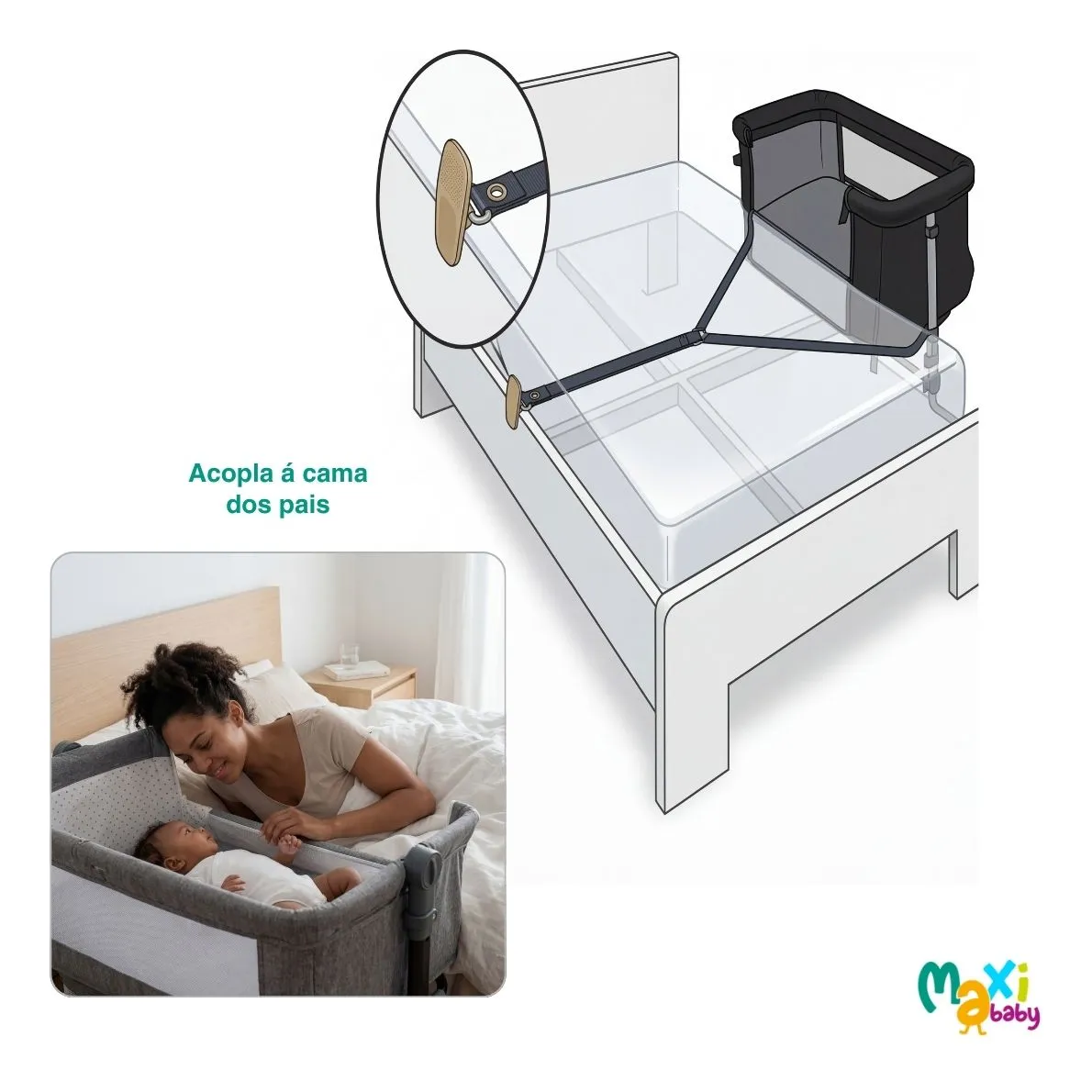 Berço Encaixe Nacama Moisés Co-bed Connect Grafite Maxi Baby - Imagem 5