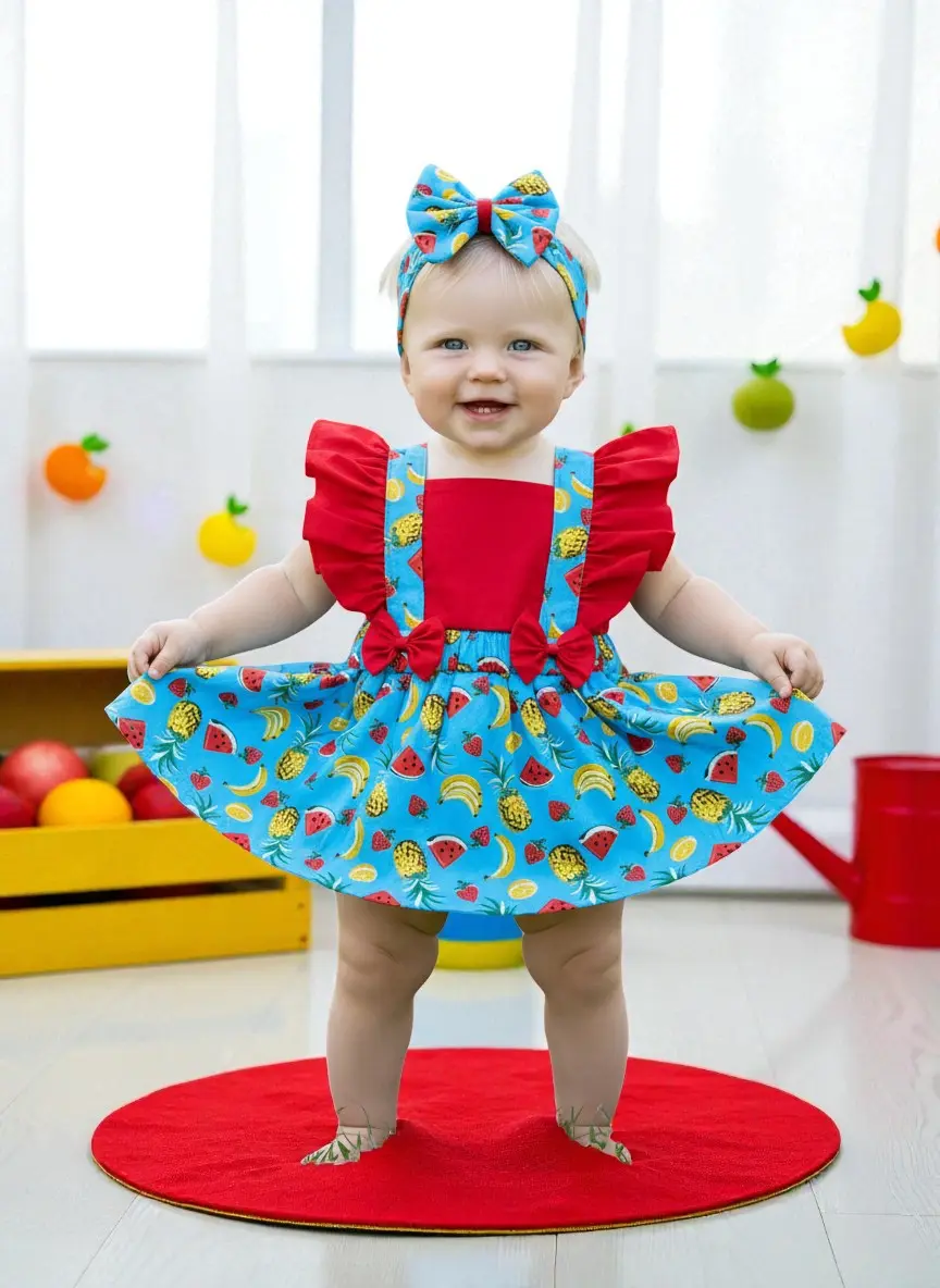 Jardineira Saia Infantil Menina Frutas Body Smash The Cake