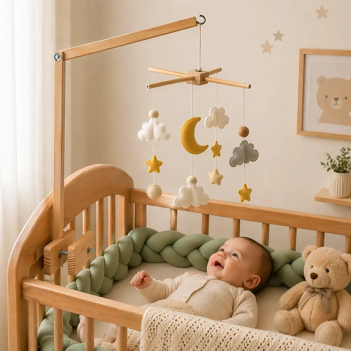 Suporte Mobile Infantil Madeira Altura Regulável Berço Bebê - Imagem 2