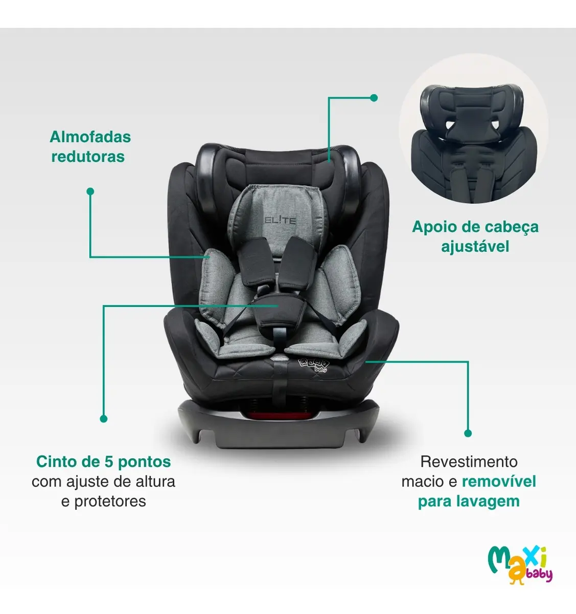 Cadeira de Carro Infantil 0 a 36Kg Elite 4 em 1 - Maxi Baby - Preto/Cinza Ônix - Imagem 5