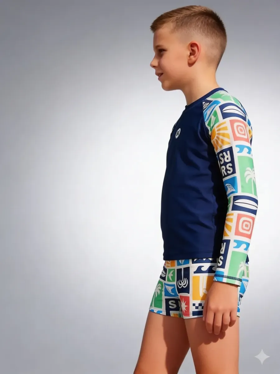 Sunga + Blusa Proteção Solar Fps Uv50 Roupa Banho Juvenil - Imagem 7