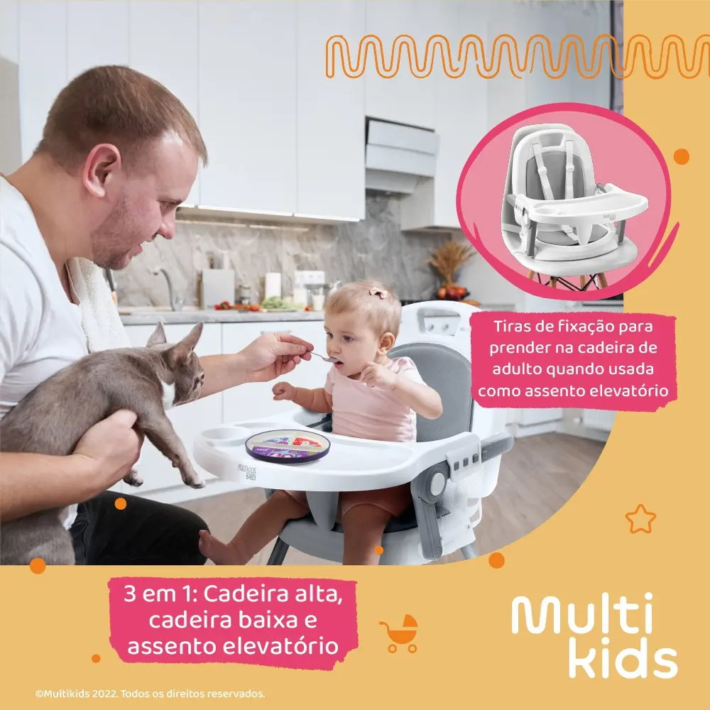 Cadeira Alimentação Berry 3 Em 1 Rosa Multikids Baby Bb390