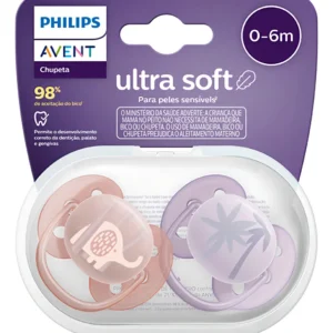 Chupeta Avent Ultra Soft 0-6m Lilas Menina Elefante Decorada Período De Idade 0-6 Meses