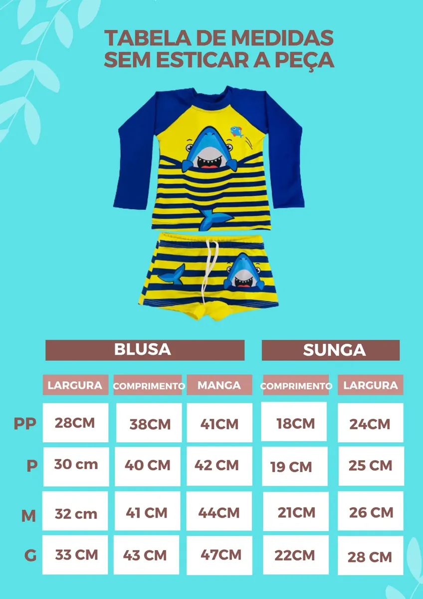 Kit Roupa Banho Infantil Sunga + Blusa Proteção Solar Uv50 + - Imagem 2