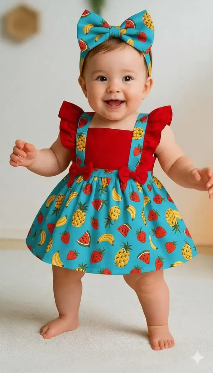 Jardineira Saia Infantil Menina Frutas Body Smash The Cake - Imagem 4