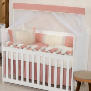 Kit Berço Menina Menino Protetor Trança Com Saia 6 Peças Cor Coração Floral Rosê