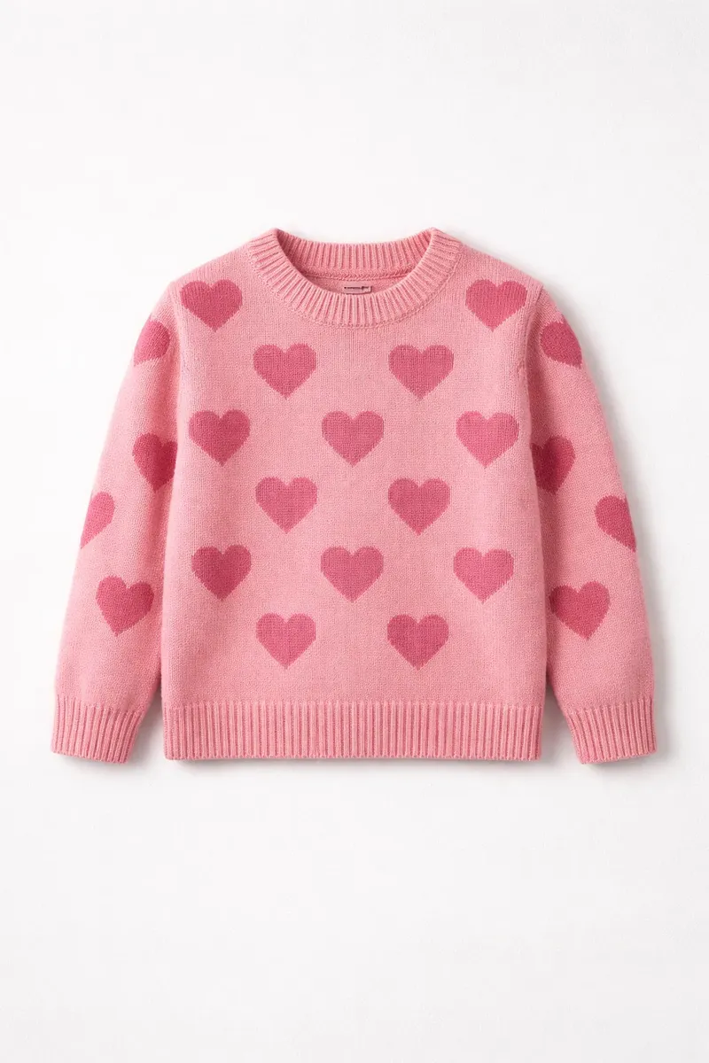 Blusa Lã Tricô Infantil Kids Menina Coração Inverno Criança - Imagem 3