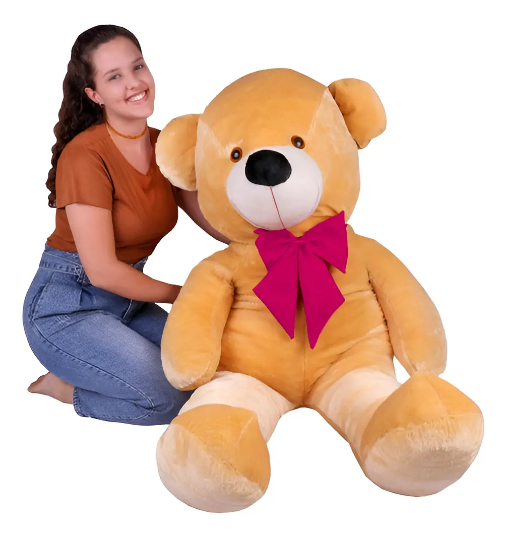 Urso Gigante Grande Pelúcia Teddy Bear 90 Cm Doce De Leite Com Laço Pink LuckBaby - Imagem 5