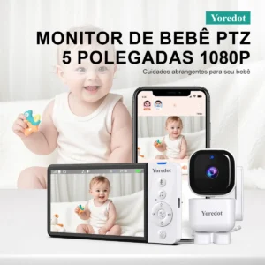 Yoredot Babá Eletrônica Abm720s Câmera Sem Fio 5'' Ips Hd Grande/5000mah 30h/wifi+2.4ghz Sem Fio De Ba/ultra Nítida Visão Noturna/sensor De Temperatura Alarme/355° Rotação/ativação Por Voz