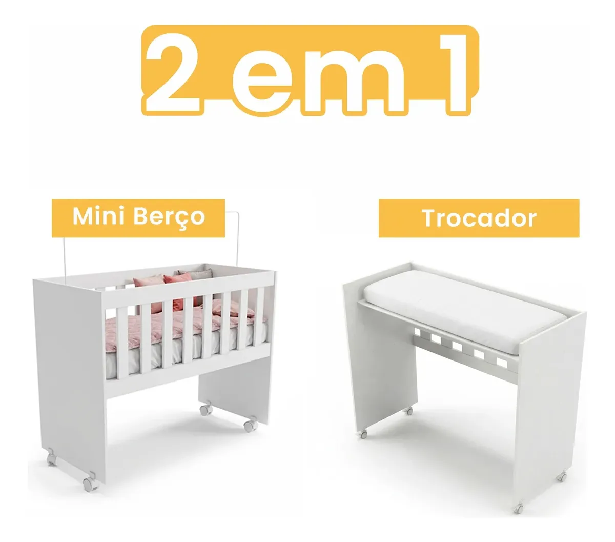 Mini Berço Moisés Multifuncional Mdf Colchão Branco Premium - Imagem 5