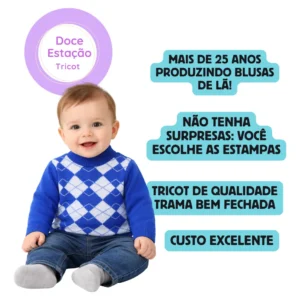Blusa De Lã Bebê Menino Inverno Quentinha Tricot Manga Longa