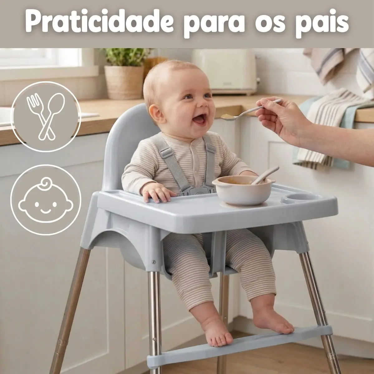 Cadeira De Refeição Portátil Para Bebê Alimentação Infantil Cinza - Imagem 7