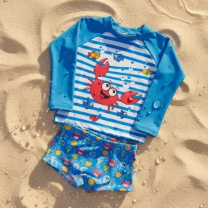 Conjunto Moda Praia Natação Uv50+ Menino Sunga E Blusa Manga