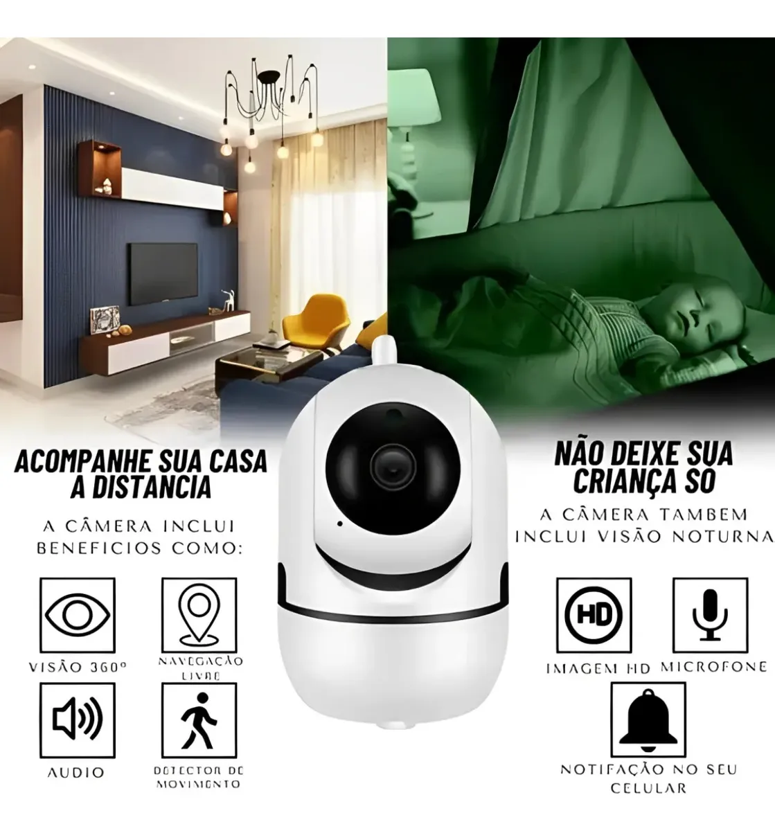 Câmera De Segurança Babá Eletrônica Branco Kids Pets Casa