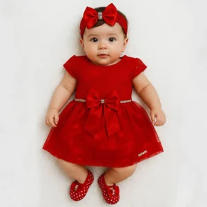 Vestido Luxo Rn A 8 Meses Renda Baby Kit 5 Pçs Linda Menina