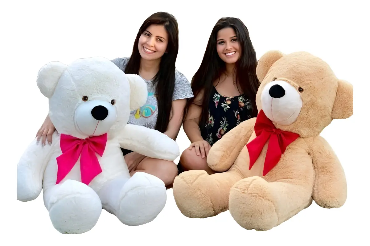 Urso Gigante Grande Pelúcia Teddy Bear 90 Cm Doce De Leite Com Laço Pink LuckBaby