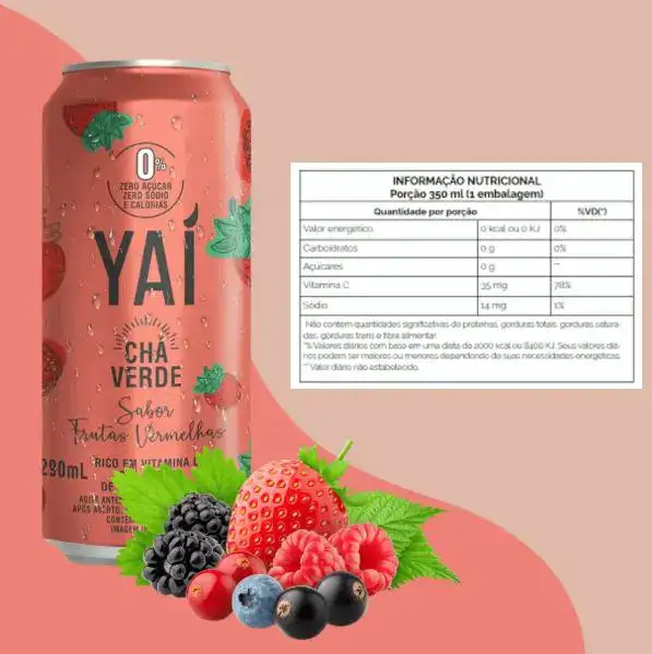 Kit 6 Un Cha Verde Frutas Vermelhas Zero Acucar Yai Lata 290ml - Imagem 4