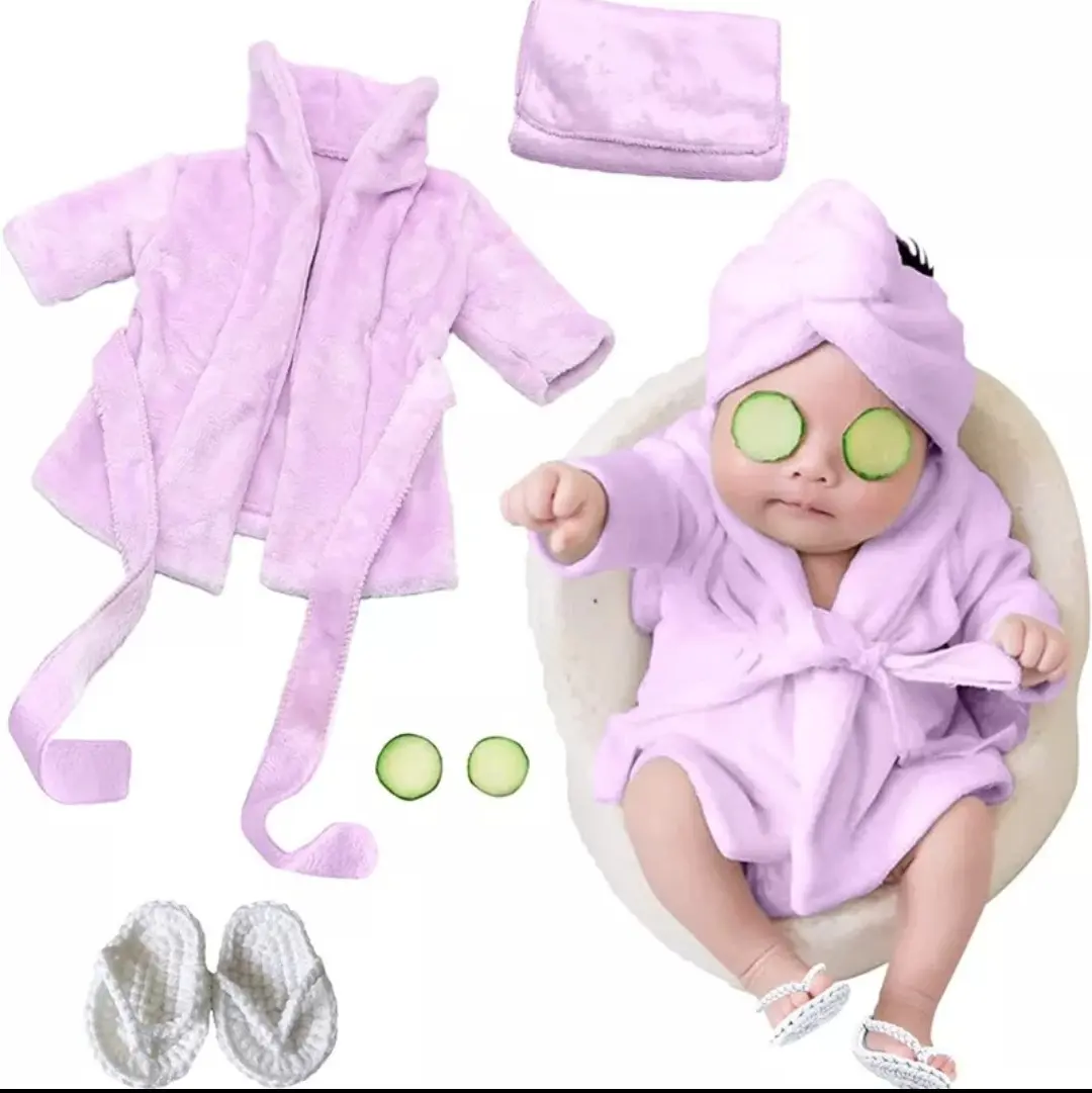 Body Newborn Roupão Saída De Banho Bebê Kit 4 Peças Fotogra - Imagem 5