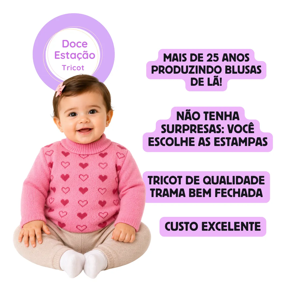Blusa De Lã Bebê Menina Inverno Tricot De Qualidade - Imagem 3