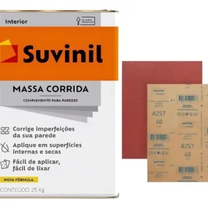Kit Massa Corrida Suvinil 25Kg + 10 Lixas Grão 150 Para Parede