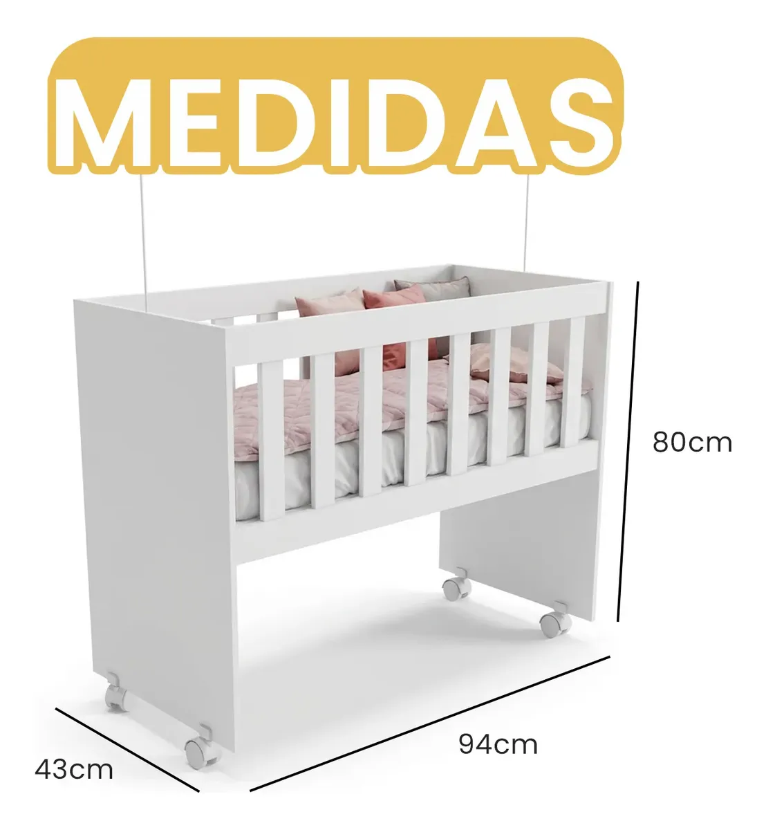 Mini Berço Moisés Multifuncional Mdf Colchão Branco Premium - Imagem 6