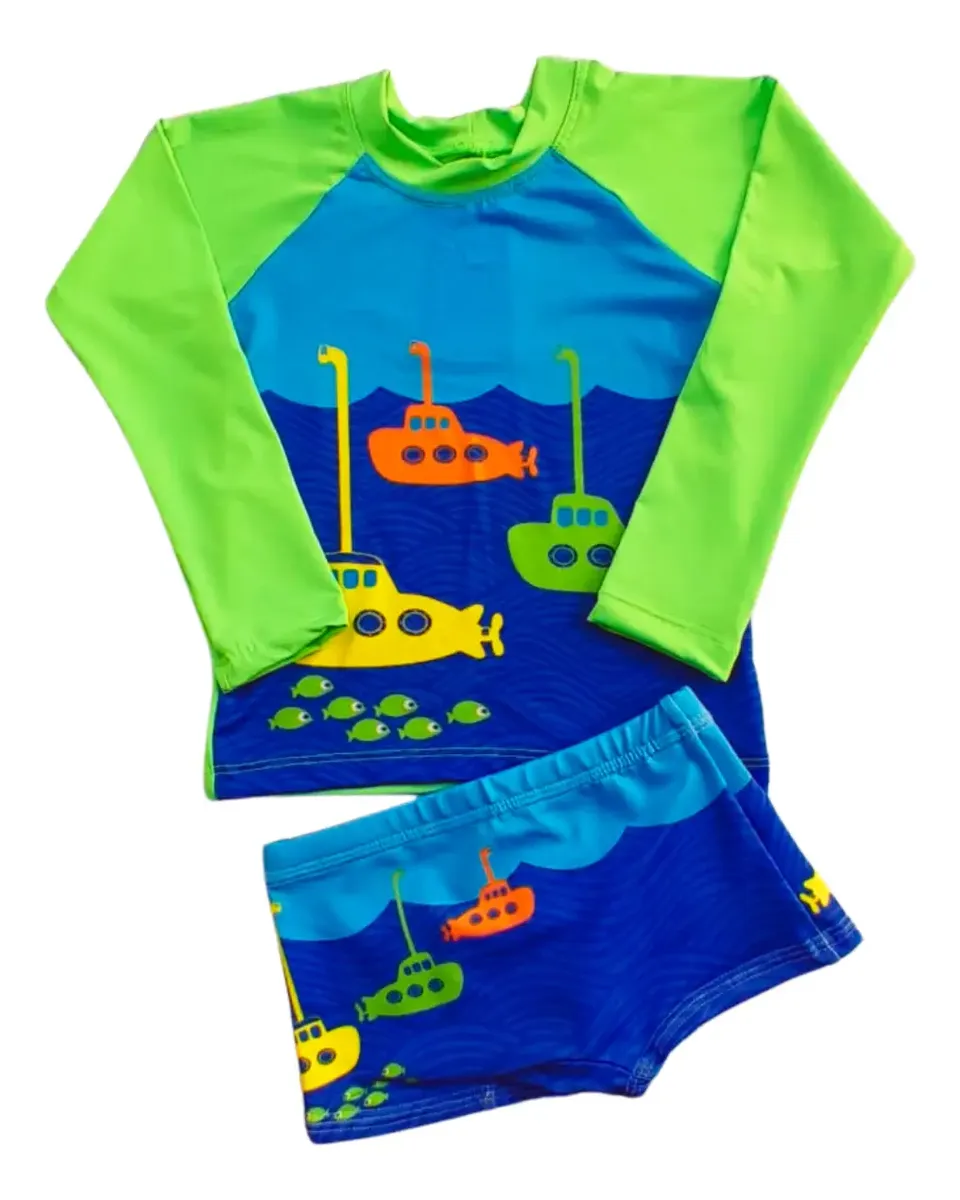Kit Roupa Banho Infantil Sunga + Blusa Proteção Solar Uv50 +