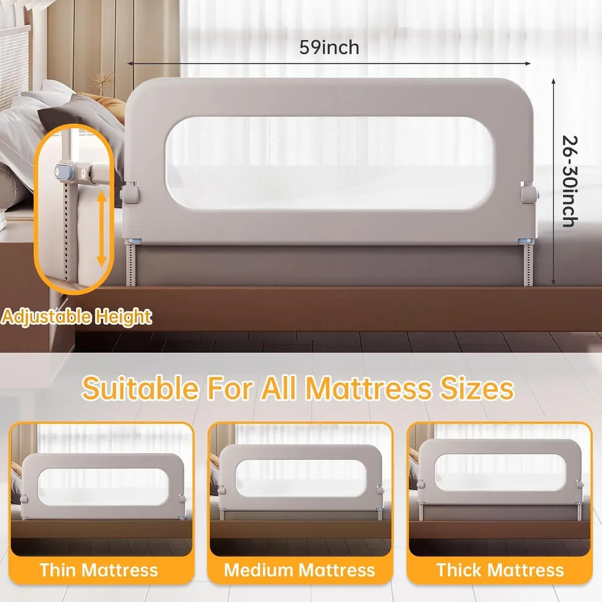 Grade Para Cama De Protecao Cama Luxo Alta Idoso Crianças - Imagem 7