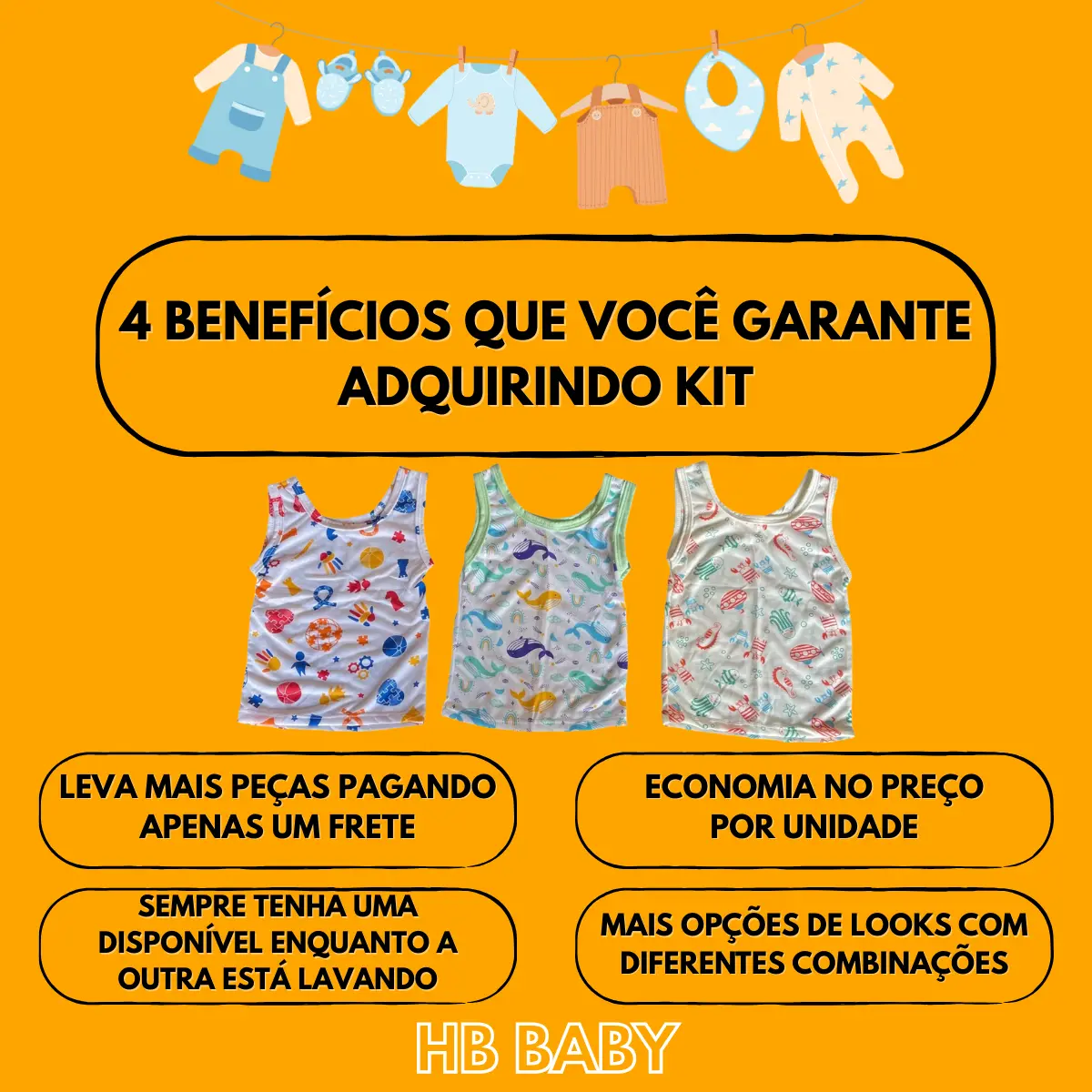 Kit 5 Regata Bebê Menino Menina Confortável Verão Calor - Imagem 6