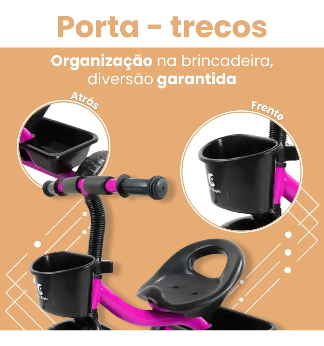 Brinquedo triciclo de 3 rodas para crianças com cesto de bolhas rosa chiclete Atentu triciclo infantil motoca - Imagem 7