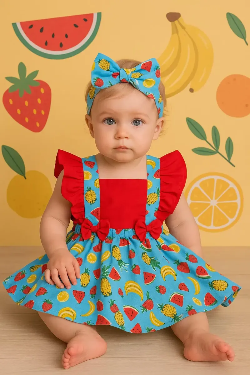 Jardineira Saia Infantil Menina Frutas Body Smash The Cake - Imagem 6