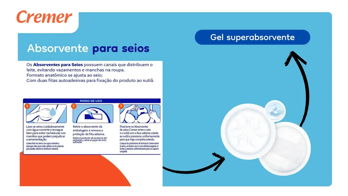 Kit 3cxs Absorvente P/ Seios Cremer 90 Unidades Descartáveis - Imagem 5