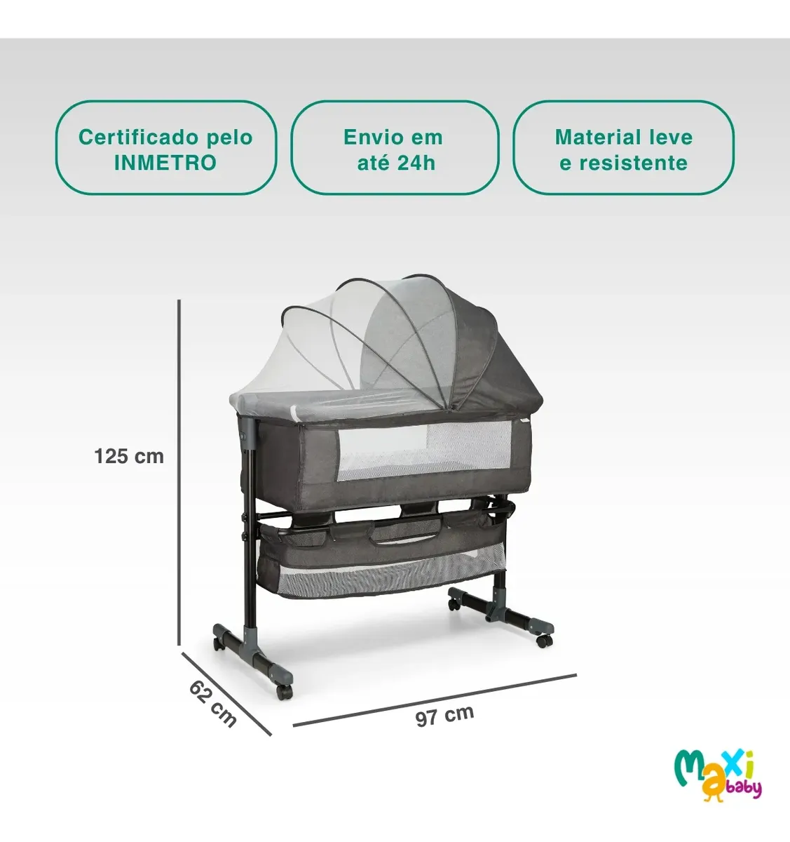 Berço Encaixe Nacama Moisés Co-bed Connect Grafite Maxi Baby - Imagem 7