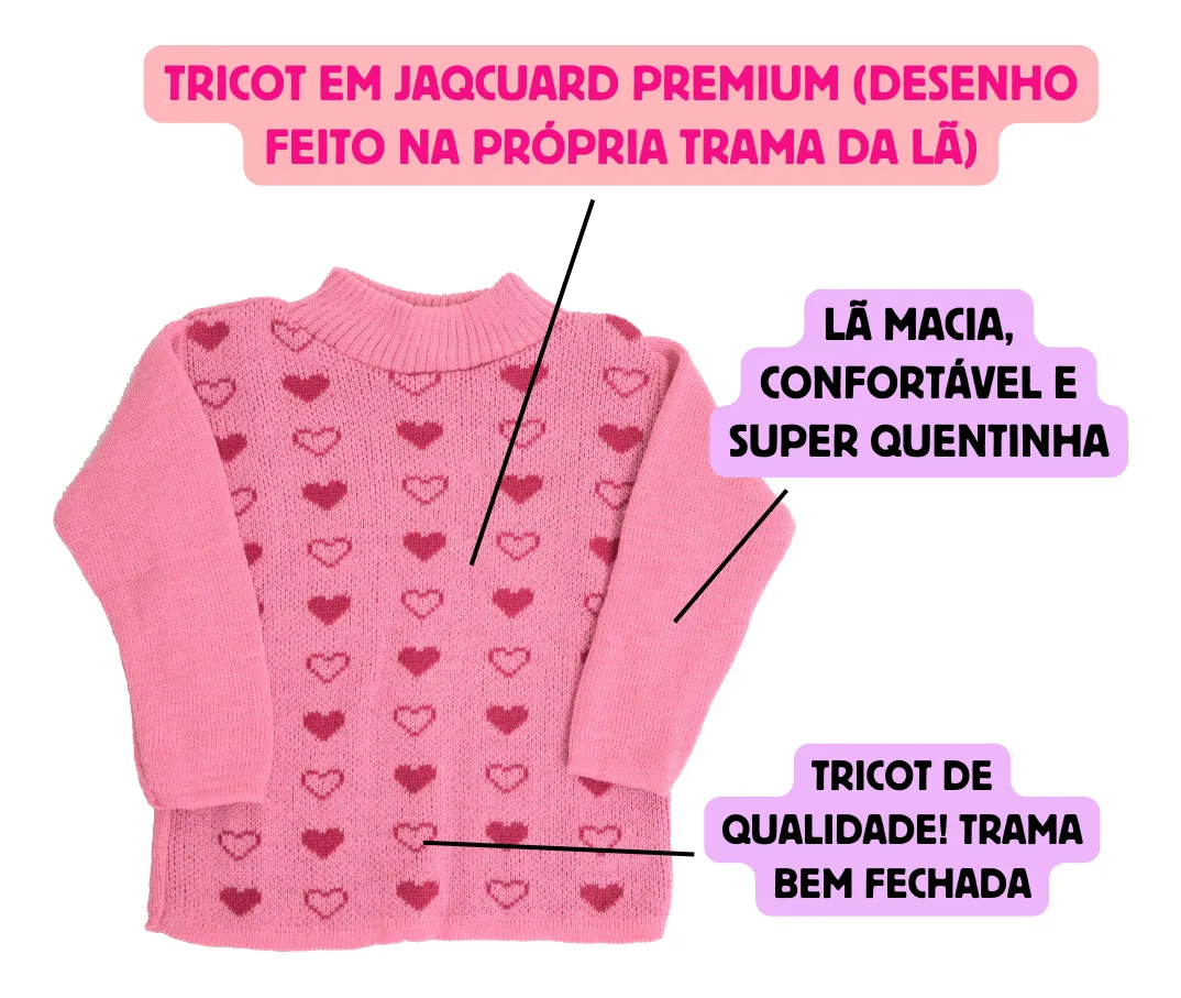 Blusa De Lã Bebê Menina Inverno Tricot De Qualidade