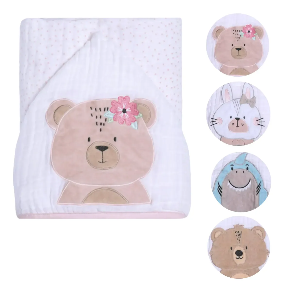 Toalha Banho Bebê Soft C/ Capuz 3 Camadas Algodão Bordado