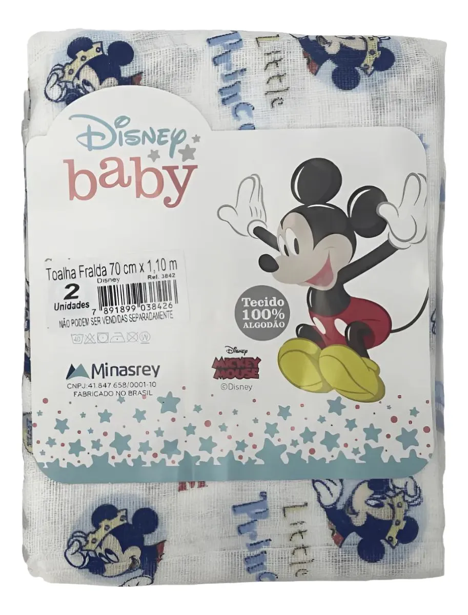 Kit 2 Toalha Fralda Minnie Mickey Disney Bebê 1,10cmx70cm - Imagem 2
