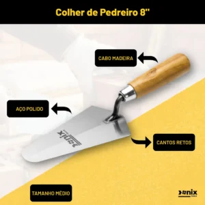 Colher De Pedreiro 8 Polegadas Profissional Canto Reto Aço