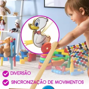 Brinquedo Educativo De Empurrar Pato Rola Em Mdf