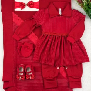 Kit Saída Maternidade Bebe Menina Feminina Vermelha 5 Peças