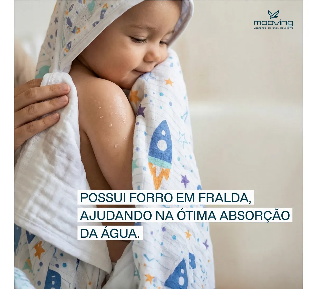 Tolha De Banho Felpa Com Capuz Forro Em Fralda Estampada - Imagem 5