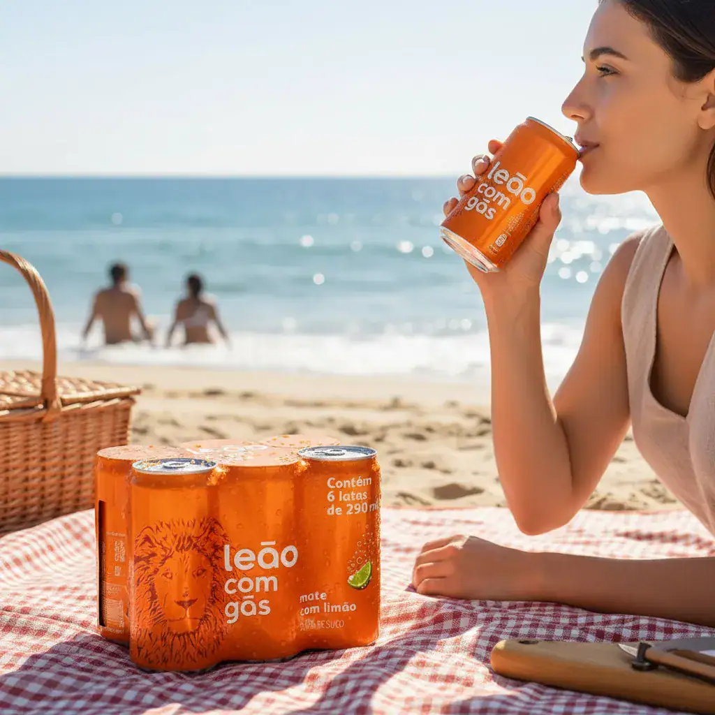 Kit 6 Chá Mate Leão Com Gás Sabor Limão Gelado 290ml Cada - Imagem 8