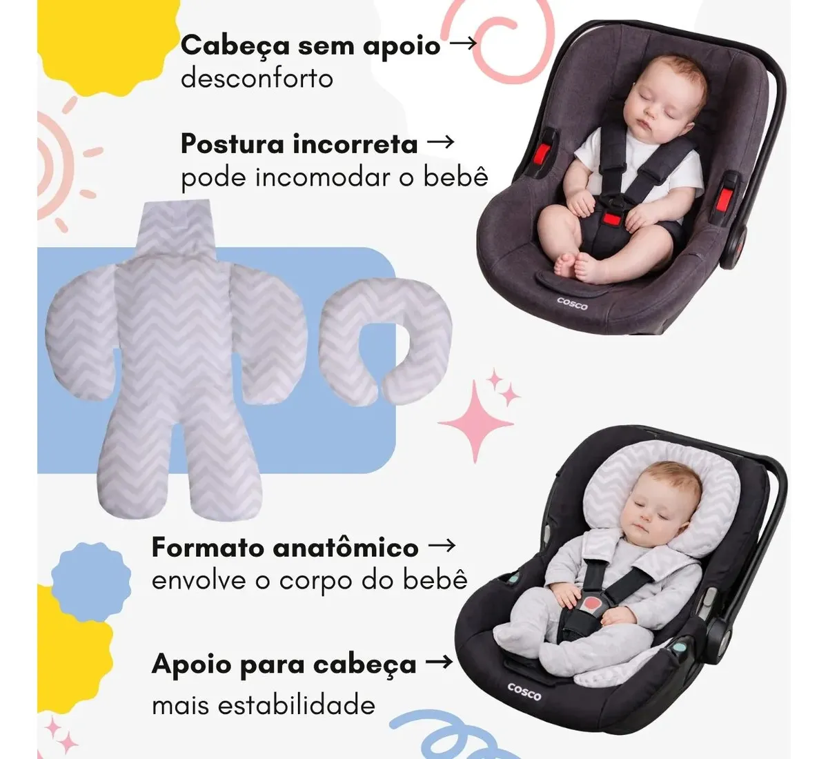 Redutor Bebe Conforto Almofada Cadeirinha Protetor Chevron Boa Dica - Imagem 3