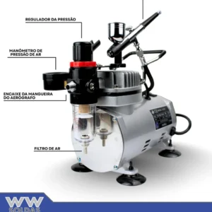 Kit Aerógrafo Compressor Bivolt Profissional + Aerógrafo Bico 0.3mm Para Aeromodelismo, Airbrush, Barbeiro Wwsoldas