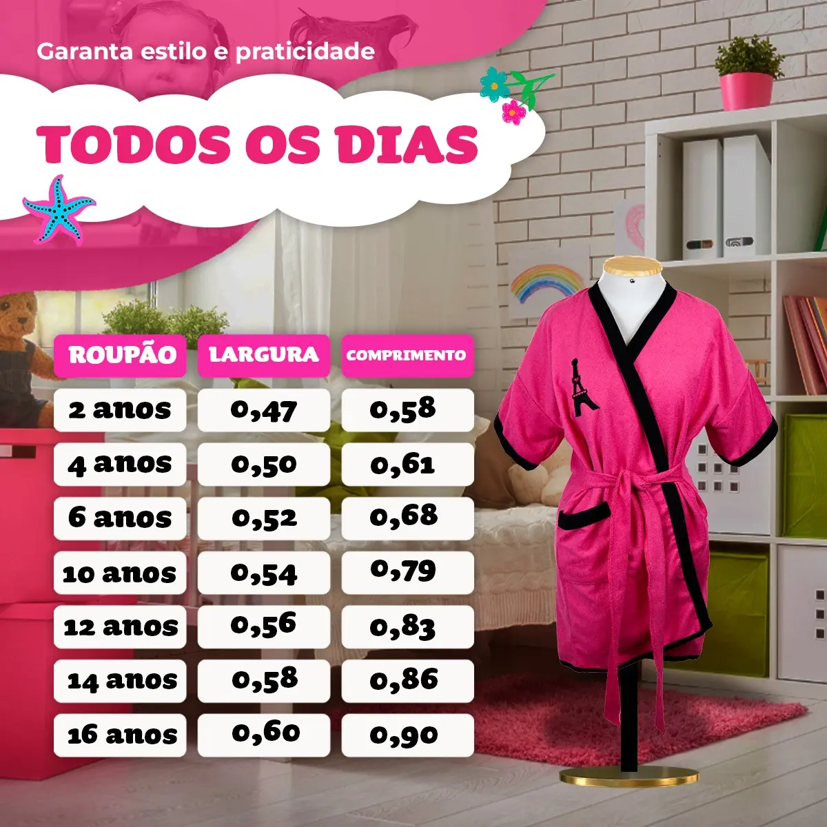 Roupão Infantil Atoalhado Felpudo Banho Piscina Praia Menina - Imagem 5