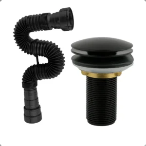 Valvula Click 7/8 Inox Preto C/ Sifão Sanfonado de 70 Cm Para Lavatorio Pia Cuba de Banheiro